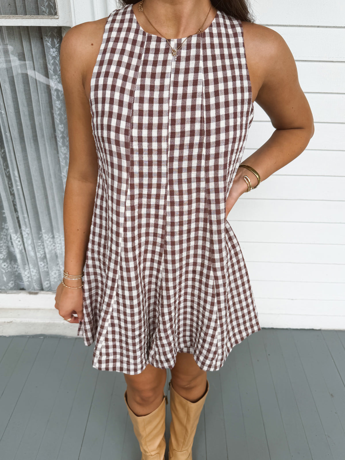Brown Sugar Gingham Romper