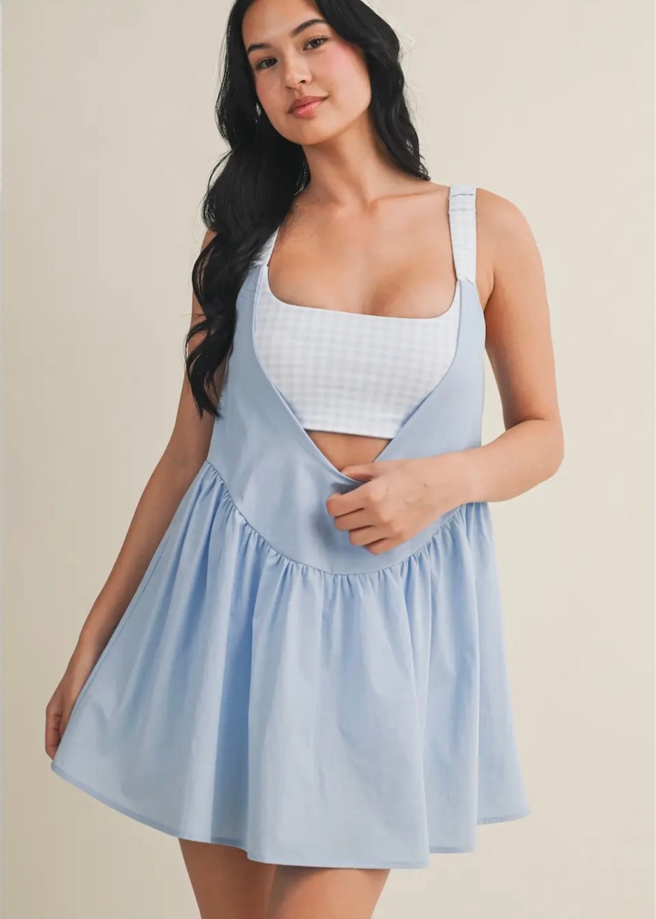 Kimberly Blue Gingham Athletic Romper