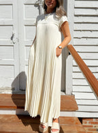 Beige Pleated Maxi Dress