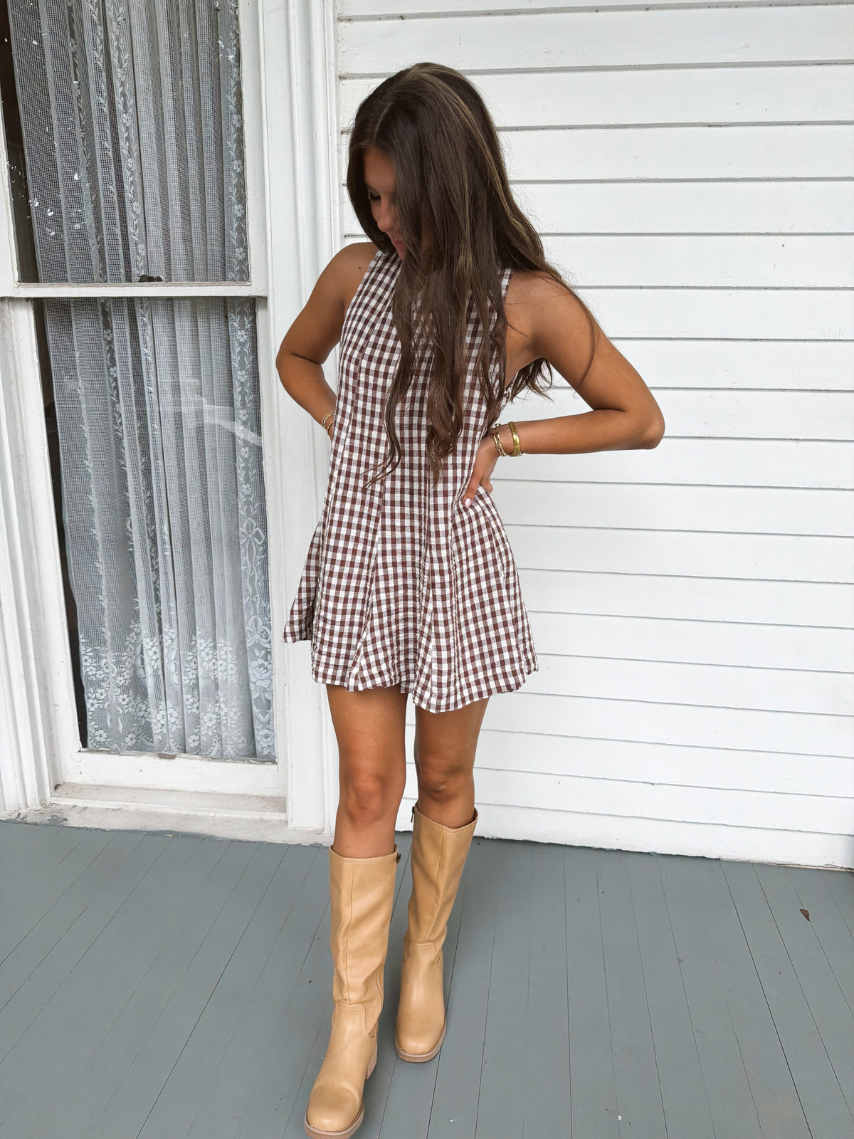 Brown Sugar Gingham Romper