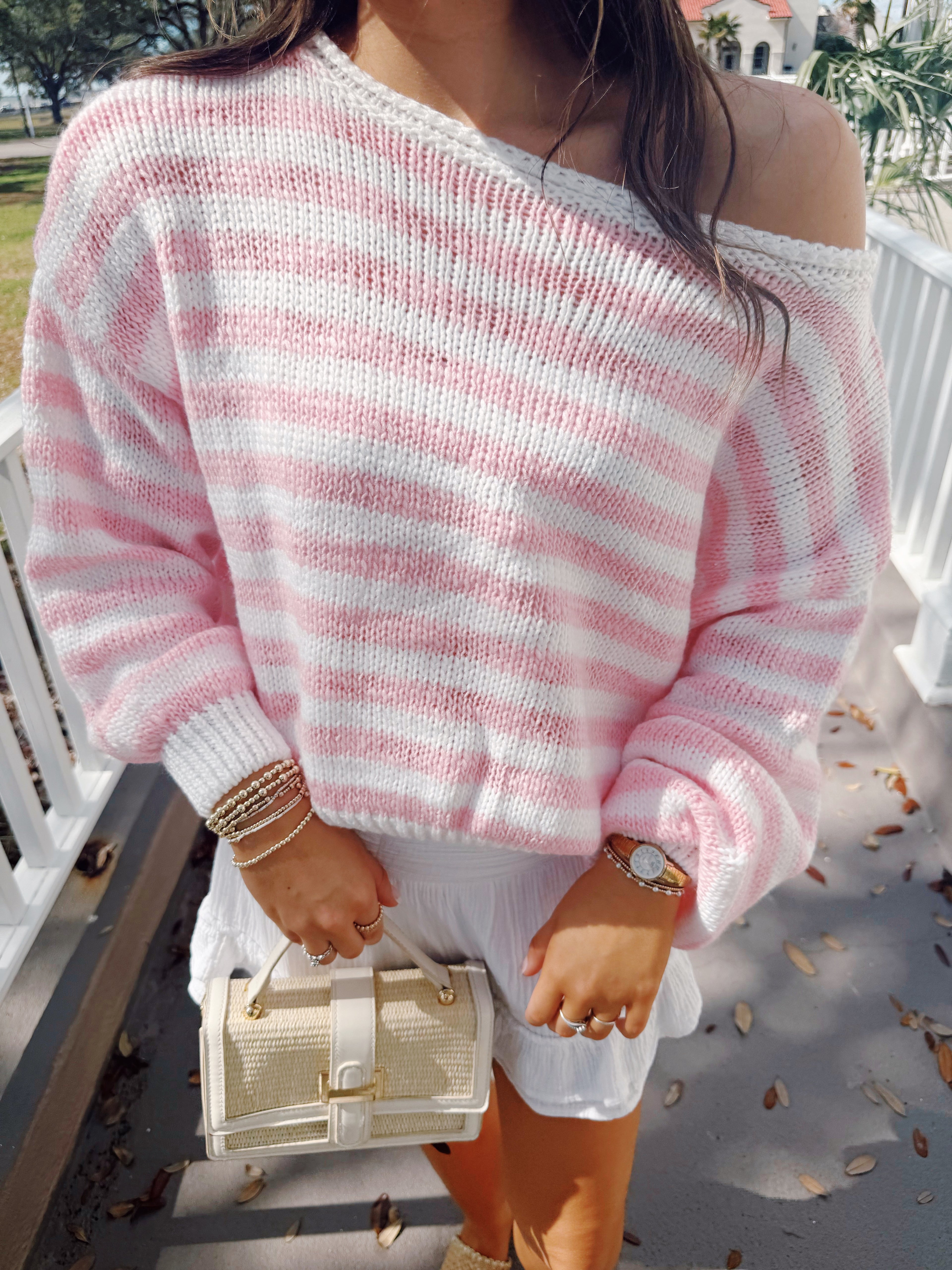 Sweetheart Striped Off-the-Shoulder Top