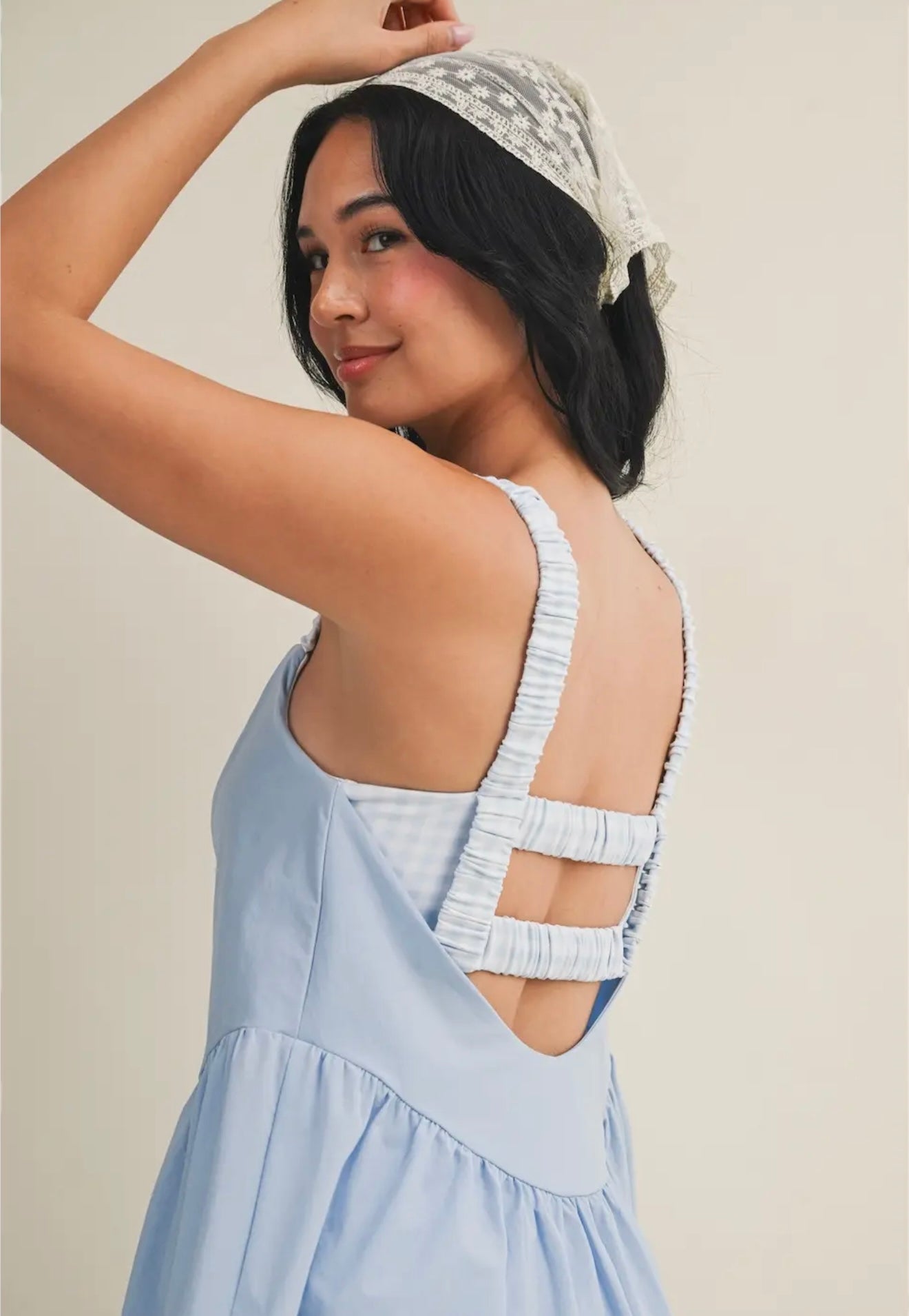Kimberly Blue Gingham Athletic Romper