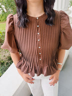 Brown Pleated Peplum Top