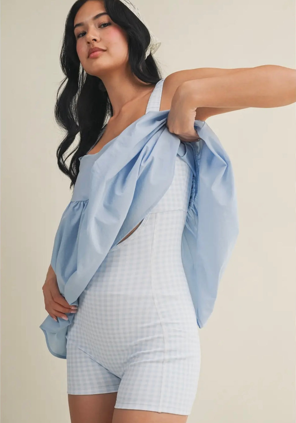 Kimberly Blue Gingham Athletic Romper