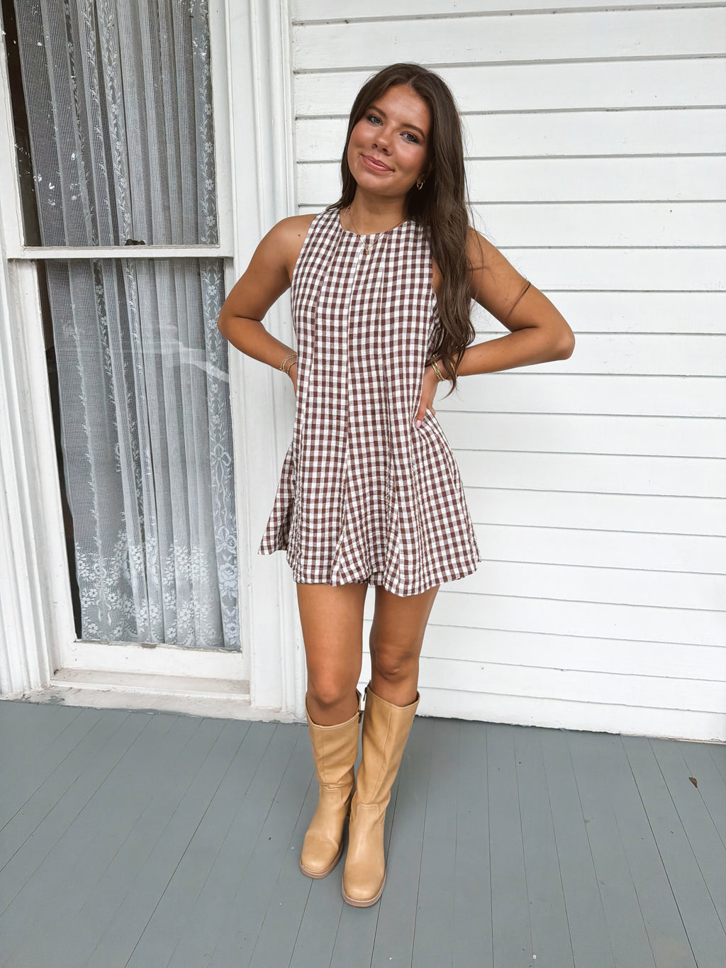 Brown Sugar Gingham Romper