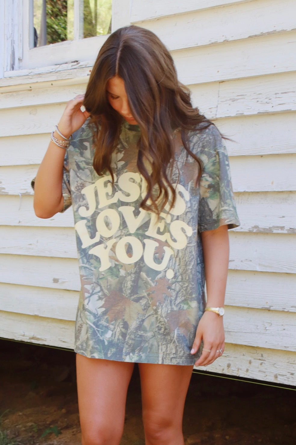 Jesus Loves You Oversized Camo Tee
