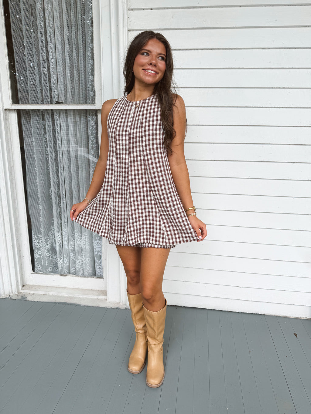 Brown Sugar Gingham Romper