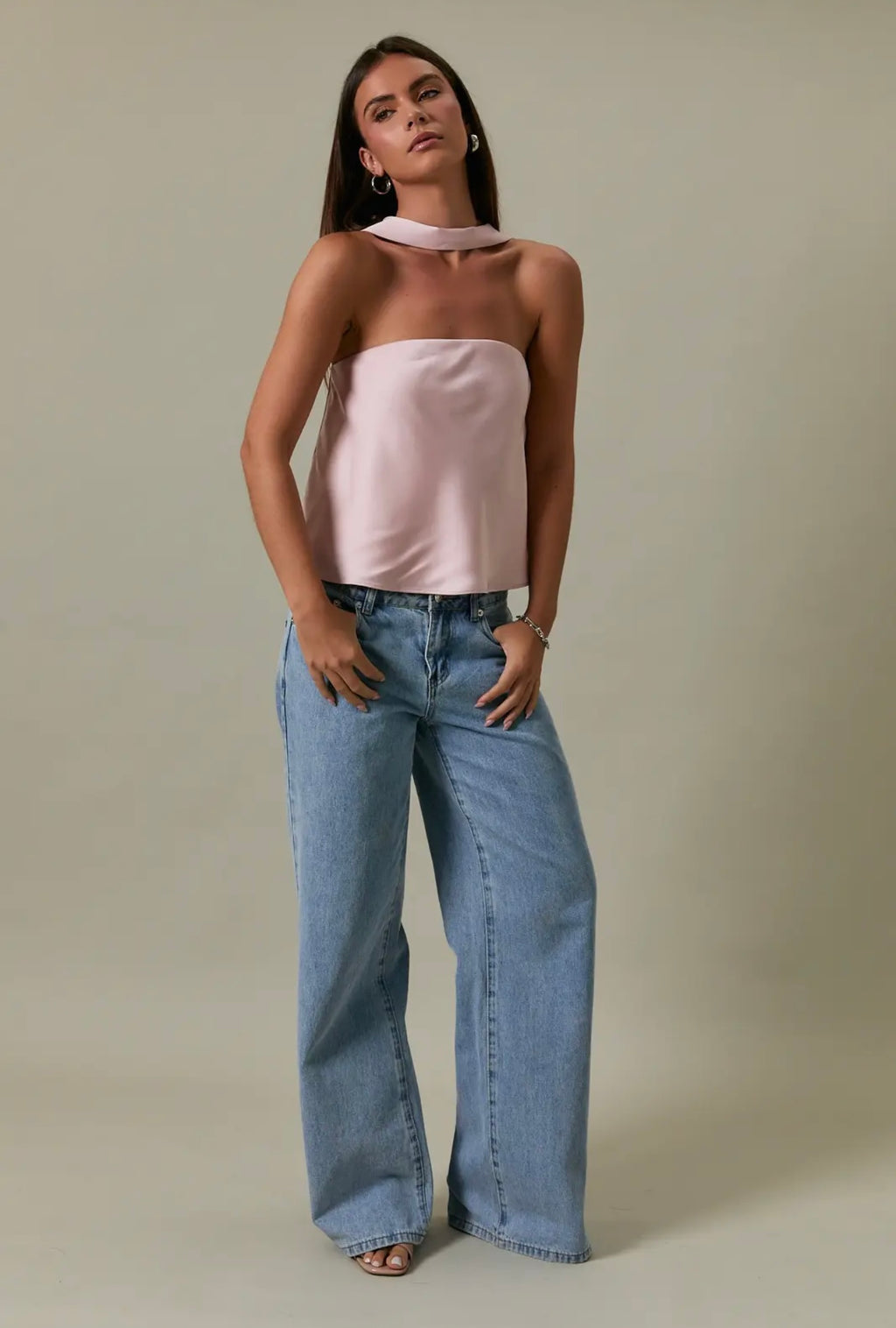 Blushing Satin Scarf Top