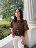 Brown Pleated Peplum Top