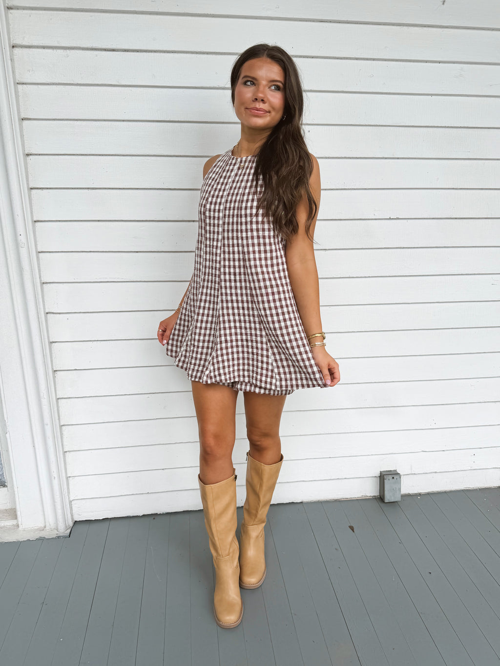 Brown Sugar Gingham Romper