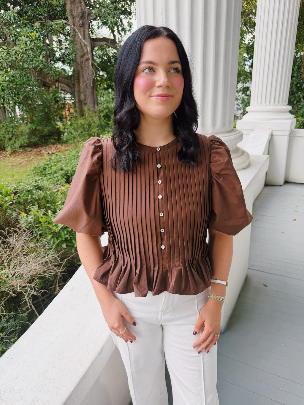 Brown Pleated Peplum Top