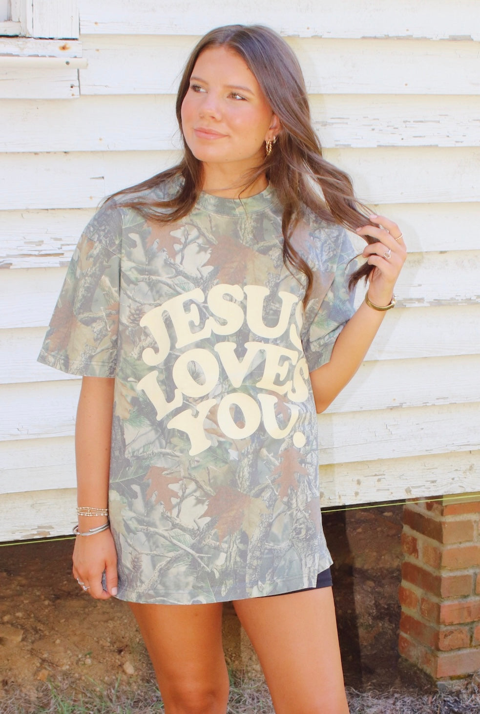 Jesus Loves You Oversized Camo Tee