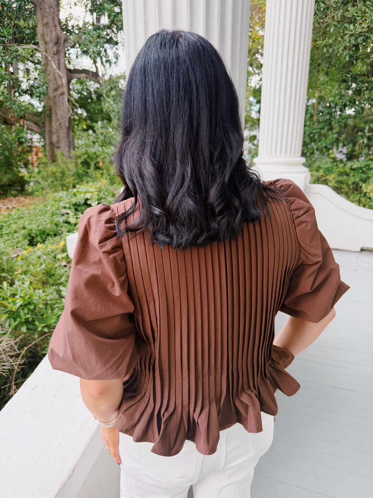Brown Pleated Peplum Top