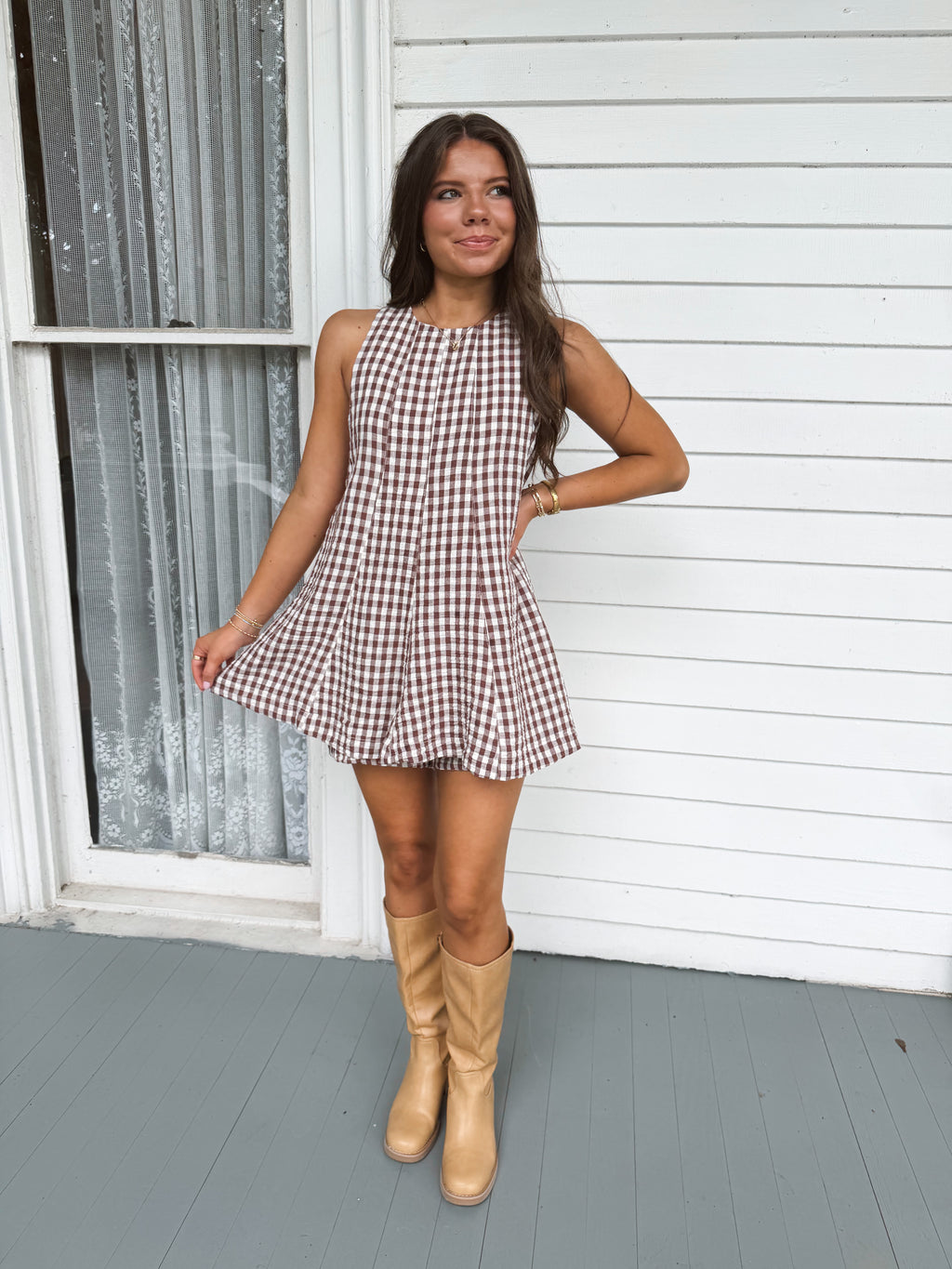 Brown Sugar Gingham Romper