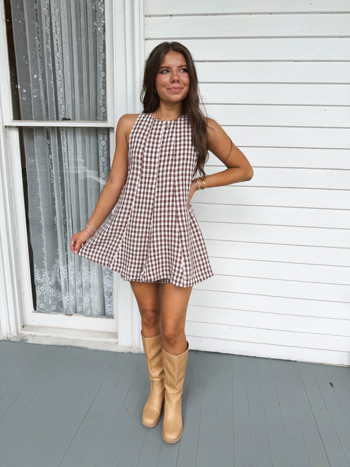 Brown Sugar Gingham Romper