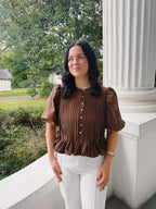 Brown Pleated Peplum Top