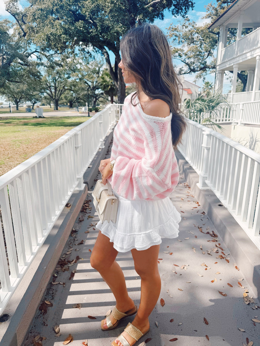 Sweetheart Striped Off-the-Shoulder Top
