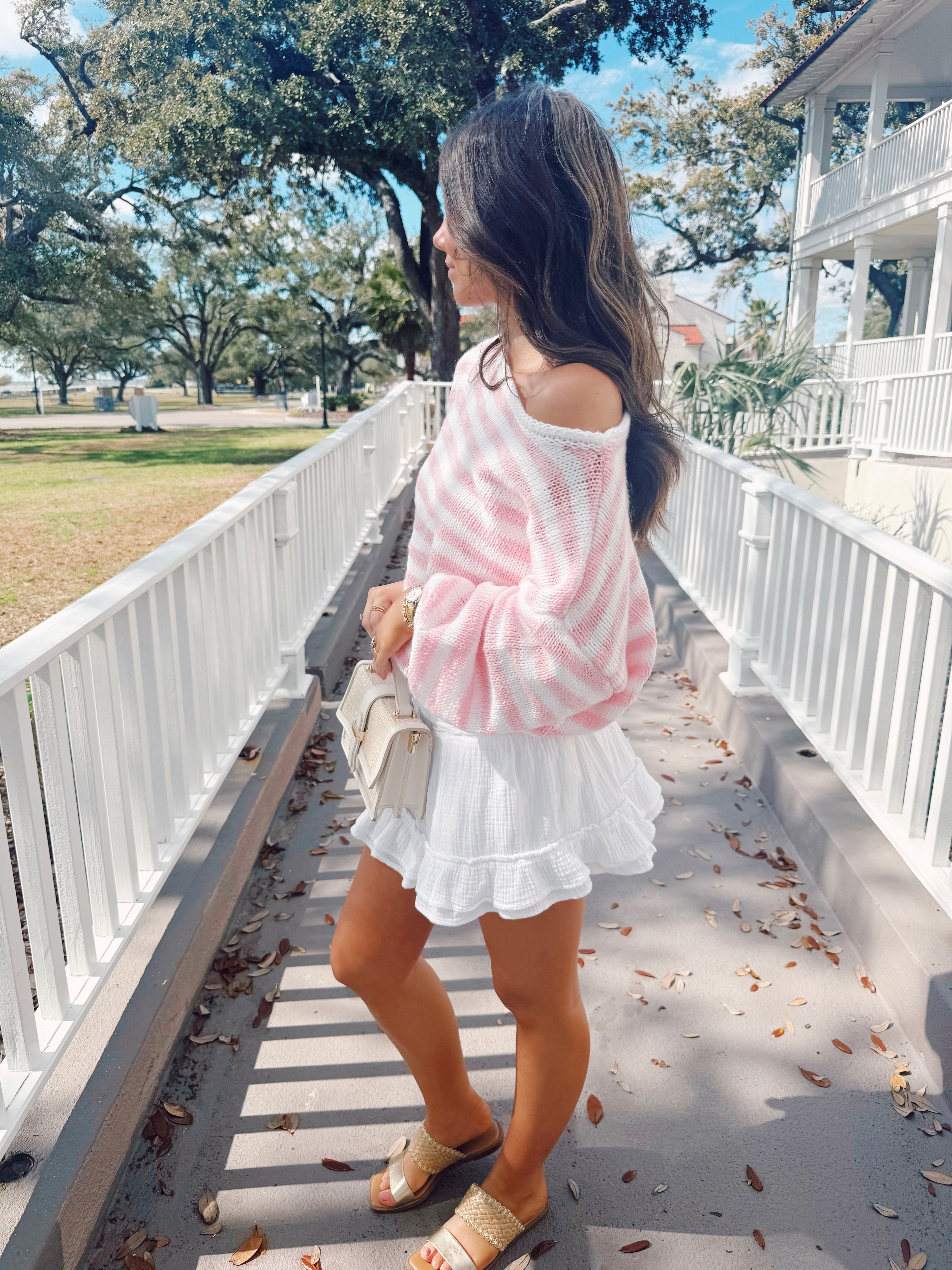 Sweetheart Striped Off-the-Shoulder Top