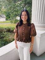 Brown Pleated Peplum Top