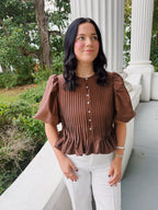 Brown Pleated Peplum Top