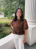 Brown Pleated Peplum Top