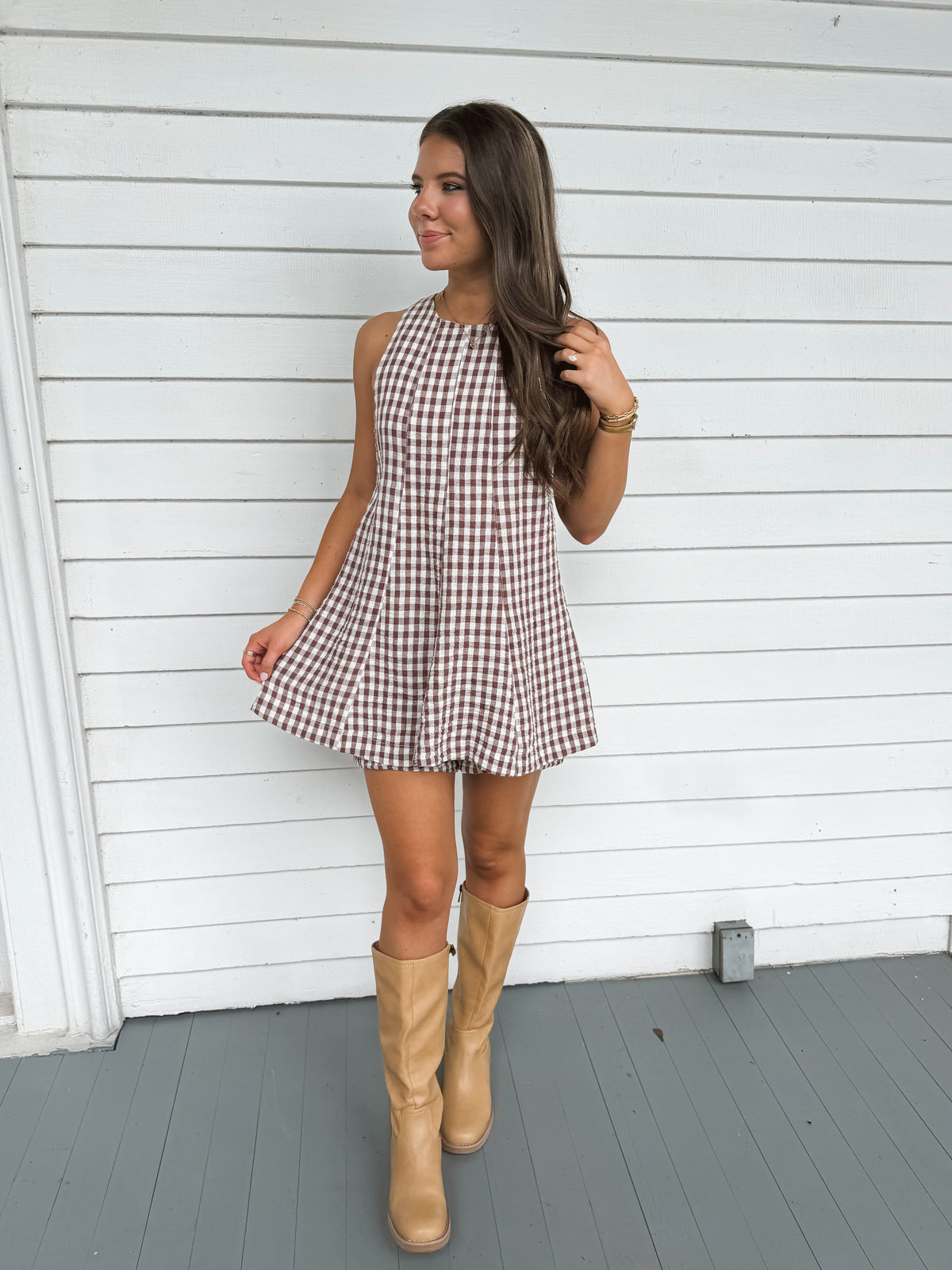 Brown Sugar Gingham Romper