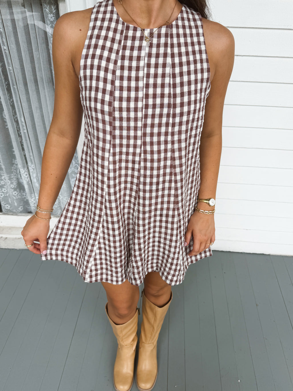 Brown Sugar Gingham Romper