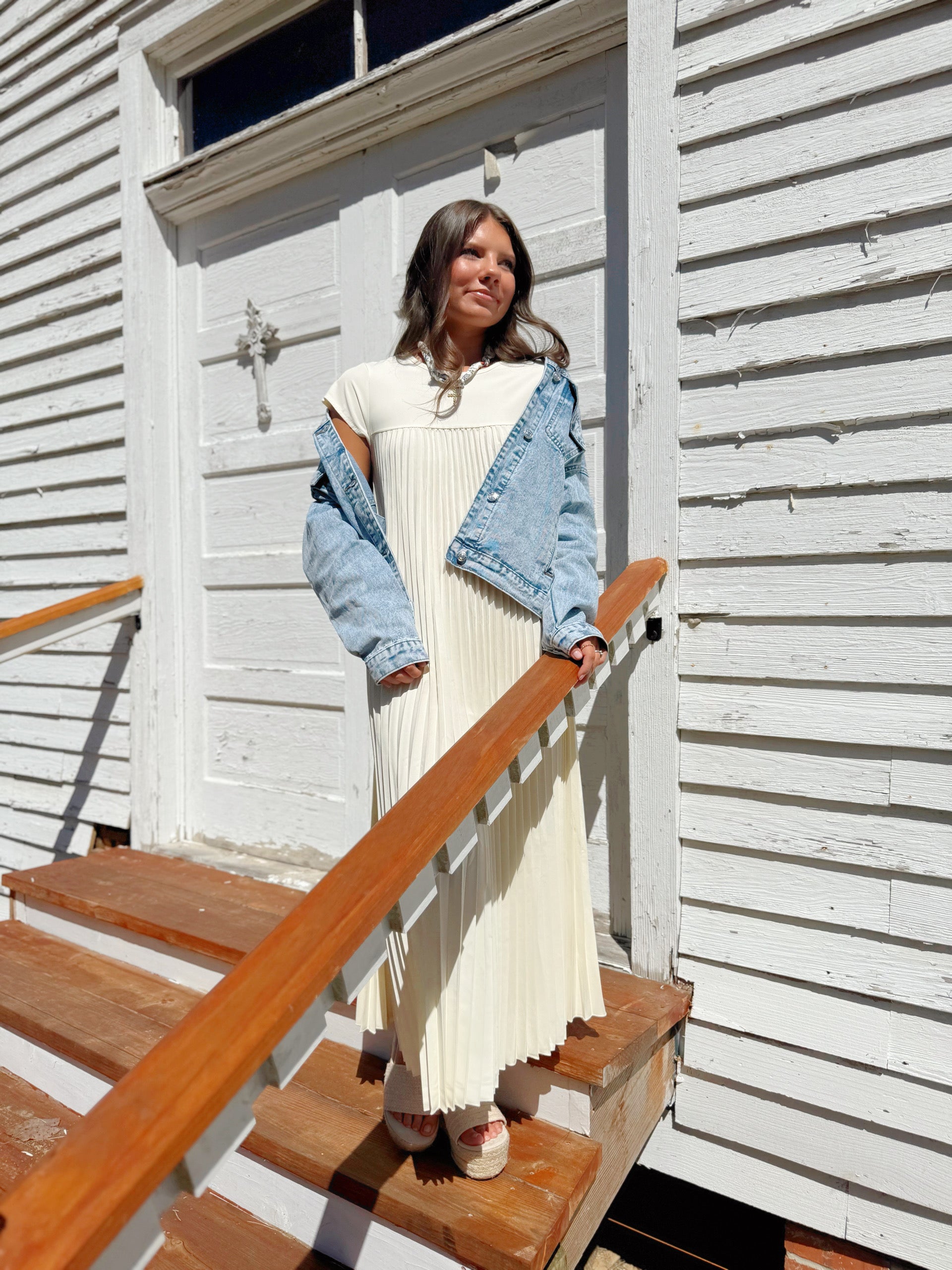 Beige Pleated Maxi Dress