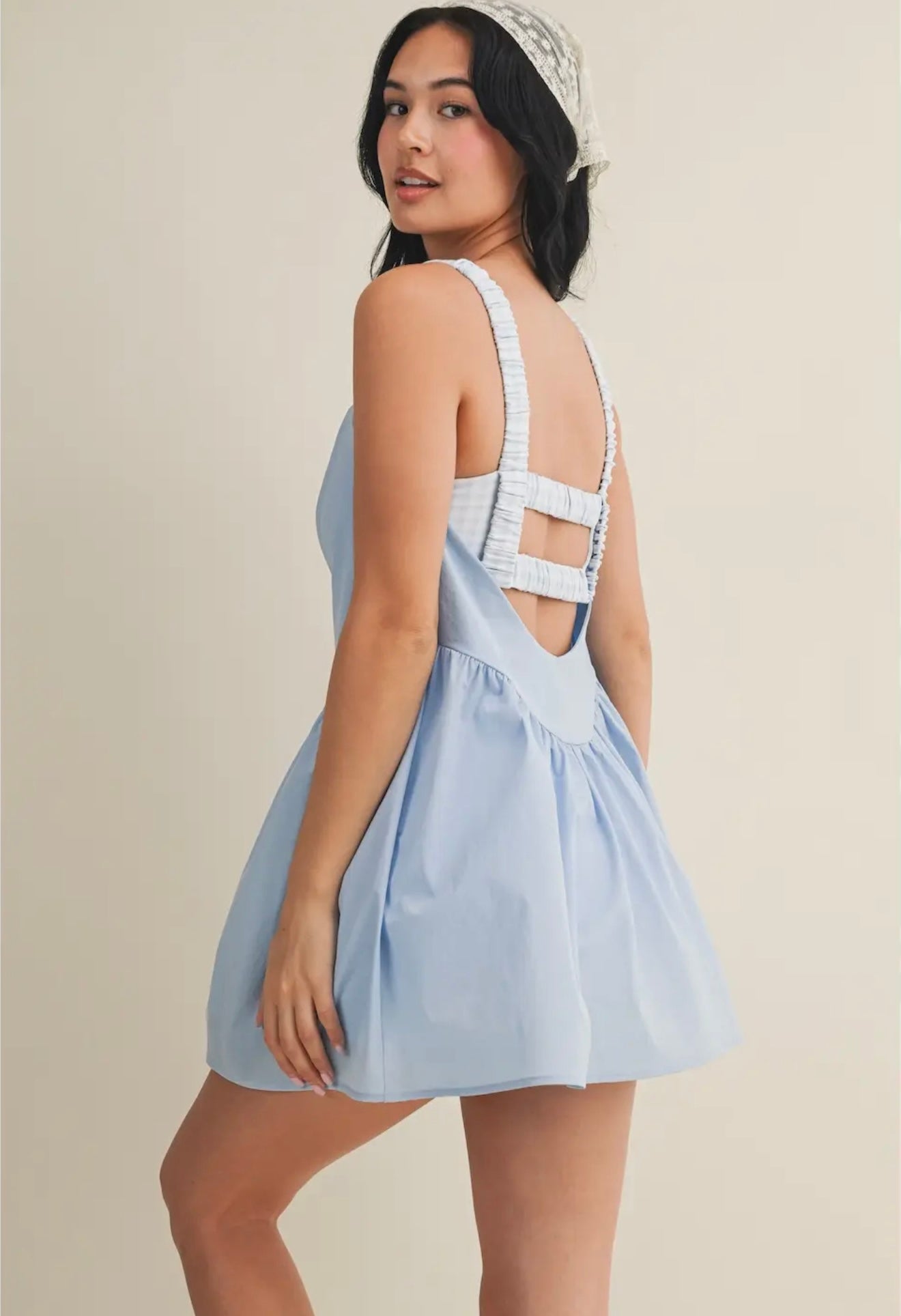 Kimberly Blue Gingham Athletic Romper
