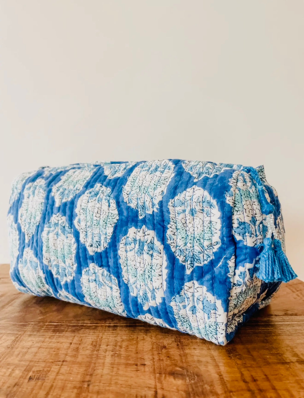 Blue Quilted Makeup Bag