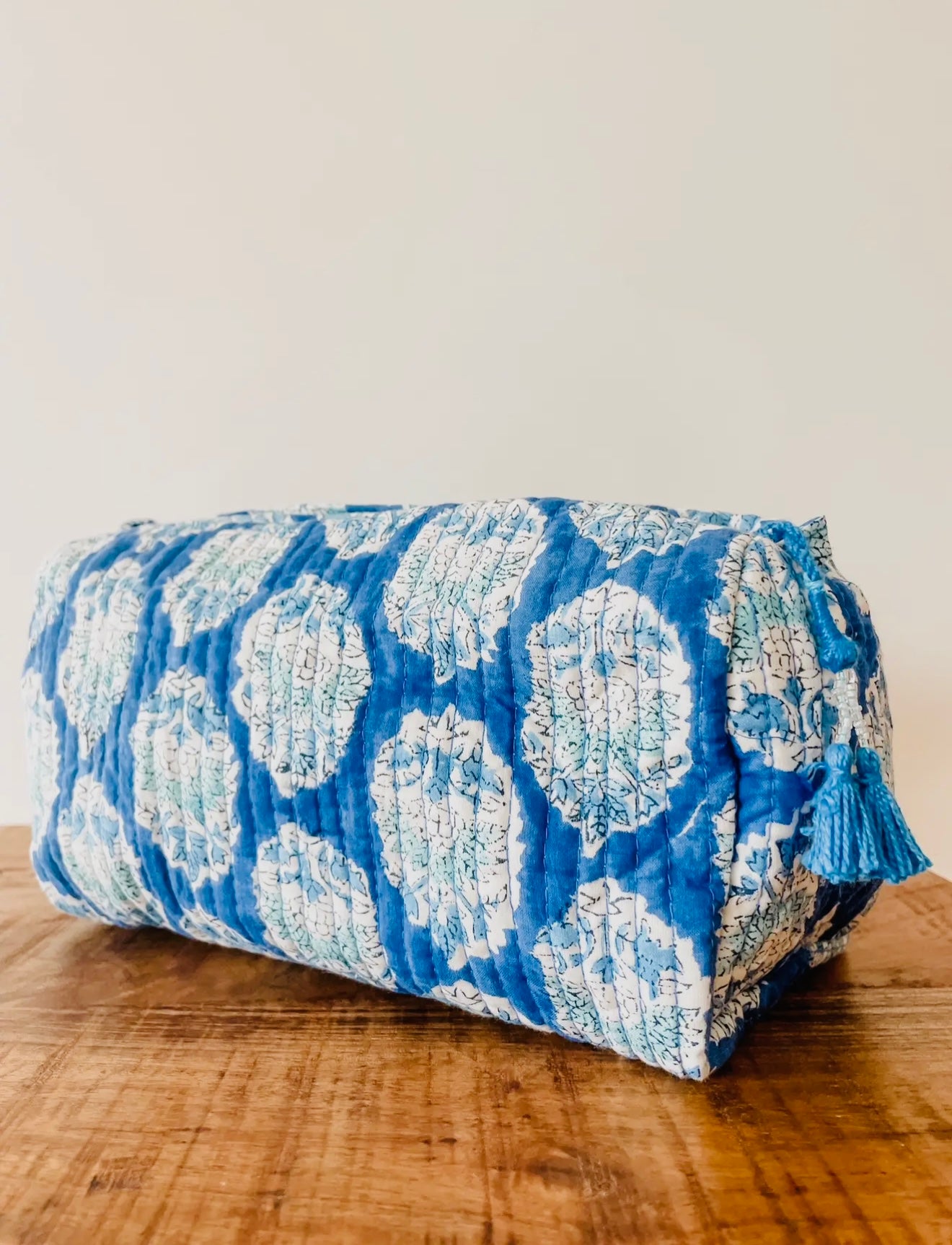Blue Quilted Makeup Bag