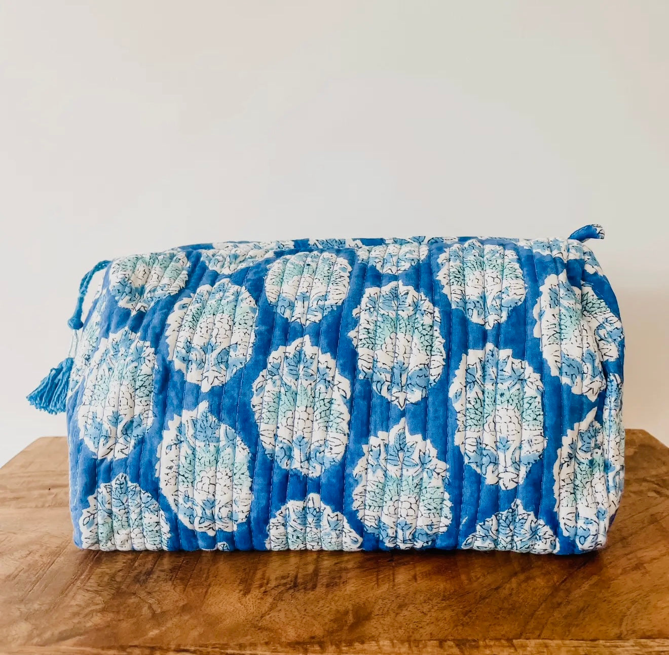 Blue Quilted Makeup Bag
